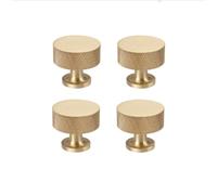 RZDEAL 4pcs Solid Brass Cabinet Knobs Pulls Cabinet Drawer Dresser Gold Knurled Knobs Handles (1"x1"/25mmx25mm), Brushed Brass Finish