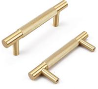 RZDEAL 4Pcs Solid Brass Cabinet Pulls Kitchen Cupboard Handles Modern Brushed Gold Drawer Pulls Bathroom Cabinet Pulls Wardrobe Door Handles