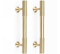 RZDEAL 4pcs Solid Brass Gold Cabinet Pulls, 3-3/4-Inch Hole Centers for Kitchen Cupboard Handles Modern Drawer Dresser Pulls Bathroom Brushed Brass Cabinet Pulls Wardrobe Door Handles