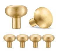RZDEAL Gold Cabinet Knobs Pulls, Solid Brass Kitchen Pulls Handles for Cabinets Drawer Dresser, Brushed Brass Finish，6 Pack