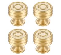 RZDEAL Solid Brass Cabinet Knobs Pulls, 4-Pack Gold Modern Kitchen Hardware,1-Inch Diameter, Easy to Install, Ideal for Cabinets Drawers Dressers Cupboard, Brushed Brass Finish
