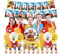 RZDQZY Birthday Decorations: 16pcs Balloons, 13pcs Cake Toppers, 1pcs Happy Birthday Banner - Red, Blue, Yellow Cartoon Snoopy Birthday Party Decorations