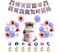 RZDQZY BTS Birthday Party Decorations: Banner, Balloons, Cake Decorations - Multicolored
