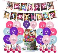 RZDQZY Gravity Falls Birthday Party Supplies: 16pcs Balloons, 1pcs Banner, 13pcs Cake Toppers - Pink, Cartoon, Dipper Pines
