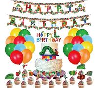 RZDQZY The Very Hungry Caterpillar Birthday Decorations: 13pcs Cake Toppers, 18pcs Balloons, 1pcs Banner - Grün, Rot, Gelb, Braun - Includes Balloon Arch