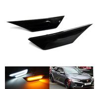 RZG 2x Black Smoked Lens Side Indicator Amber LED Marker Repeater Light Daytime Running Light DRL White Fit For 2016-2021 Civic X MK X