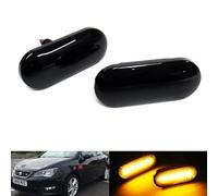 RZG 2x Black Smoked Lens Side Indicator Amber LED Marker Repeater Light For Alhambra Altea Arosa Exeo Ibiza Leon Toledo Mii Citigo