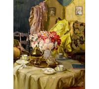 RZHRHJES Abstract Painting Poster Art Print Canvas Print Poster Interior with Flowers and Tea by Jacques Emile Blanche Landscape Canvas Painting for Home Decor 60x90cm