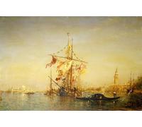 RZHRHJES Abstract Painting Poster Art Print Canvas Print Poster the Bacino Venice with Shipping by Félix Ziem Landscape Canvas Painting for Office Decor 60x90cm