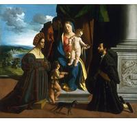 RZHRHJES Abstract Painting Poster Art Print Canvas Print Poster the Holy Family with the Young Saint the Baptist a Cat and Two Donors by Dosso Dossi Landscape Canvas Painting for Home Decor 60x90cm