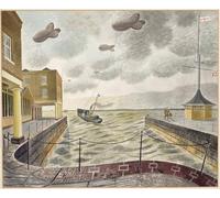 RZHRHJES Famous Painting Poster Art Canvas Print Retro Picture Barrage Balloons Outside a British Port by Eric Ravilious Poster Wall Art for Home Decor 60x90cm