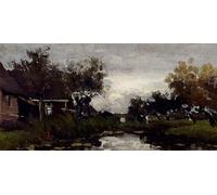 RZHRHJES Famous Painting Poster Art Canvas Print Retro Picture Farmhouses on the Waterfront by Jan Hendrik Weissenbruch Poster Wall Art for Home Decor 60x90cm