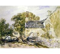 RZHRHJES Famous Painting Poster Art Canvas Print Retro Picture Figures Outside an Old Stone Cottage by David Cox Poster Wall Art for Home Decor 60x90cm