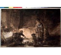 RZHRHJES Famous Painting Poster Art Canvas Print Retro Picture The kitchen in rembrandt's house by Rembrandt van Rijn Poster Wall Art for Office Decor 60x90cm