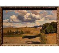 RZHRHJES Famous Painting Poster Art Canvas Print Retro Picture The Roman countryside with the acqueduct by Jean Baptiste Camille Corot Poster Wall Art for Home Decor 60x90cm