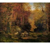 RZHRHJES Famous Painting Poster Art Canvas Print Retro Picture Woodland Interior Stream Moran Poster Wall Art for Office Decor 60x90cm