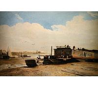 RZHRHJES Retro Picture Portrait Oil Painting Modern Wall Artwork a Barge on the Thames London by Varley Canvas Poster for Office Decor 60x90cm