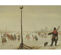 RZHRHJES Retro Picture Portrait Oil Painting Modern Wall Artwork a Duck Hunter and His Dog in a Winter Landscape by Hendrick Avercamp Canvas Poster for Office Decor 60x90cm
