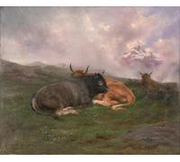 RZHRHJES Retro Picture Portrait Oil Painting Modern Wall Artwork Cattle At Rest on a Hillside in the Alps by Rosa Bonheur Canvas Poster for Home Decor 60x90cm