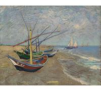 RZHRHJES Retro Picture Portrait Oil Painting Modern Wall Artwork Fishing Boats on The Beach Von Les Saintes-maries-de-la-mer Arles Juni by Vincent Van Gogh Canvas Poster for Home Decor 60x90cm