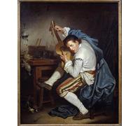RZHRHJES Retro Picture Portrait Oil Painting Modern Wall Artwork the Guitarist or a Bird Who on Return From Hunting Grants His Guitar Painting by Jean Baptiste Greuze for Home Decor 60x90cm