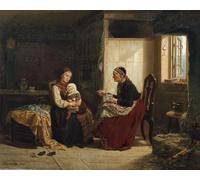 RZHRHJES Retro Picture Portrait Oil Painting Modern Wall Artwork the Neighbour Wife's Advice by Adolph Tidemand Canvas Poster for Office Decor 60x90cm