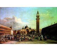 RZHRHJES Retro Picture Portrait Oil Painting Modern Wall Artwork the Piazza San Marco with a Procession by William Muller Canvas Poster for Home Decor 60x90cm