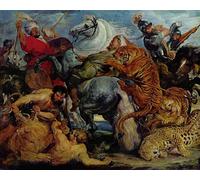 RZHRHJES Retro Picture Portrait Oil Painting Modern Wall Artwork Tiger and Lion Hunting by Peter Paul Rubens Canvas Poster for Home Decor 60x90cm