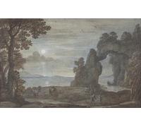 RZHRHJES Retro Picture Portrait Oil Painting Modern Wall Artwork View with Perseus and the of Coral by Claude Lorrain Canvas Poster for Office Decor 60x90cm