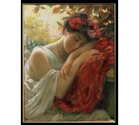 RZHRHJES Retro Picture Portrait Oil Painting Modern Wall Artwork Woman Dreaming by Benjamin Kennington Canvas Poster for Office Decor 60x90cm
