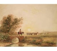 RZHRHJES Vintage Picture Wall Picture Painting Print Poster a Mounted Drover with Animal Crossing a Bridge At Sunset by David Cox Abstract Wall Art Painting for Office Decor 60x90cm