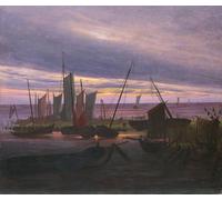 RZHRHJES Vintage Wall Art Picture on Canvas Wall Art Poster Boats in the harbor in the evening by Caspar David Friedrich Canvas Poster for Home Decor 60x90cm