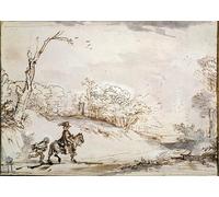 RZHRHJES Vintage Wall Art Picture on Canvas Wall Art Poster Landscape with a Horseman by Rembrandt van Rijn Canvas Poster for Office Decor 60x90cm