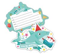 RZHV 15 Pack Blue Shark and Birthday Cake Shaped Fill-In Invitations Cards With Envelopes for Boys & Girls Adults, Funny Baby Shower Party Birthday Party Invite (Baby Shower)
