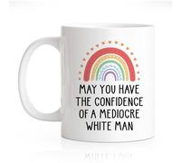 RZHV May You Have The Confidence Of A Mediocre Man 11 Oz White Novelty Coffee Mug, Funny Rainbow Ceramic Mug, Power Mug, Sassy Gifts, Feminist Gifts for Women, Inspirational Present for Friends