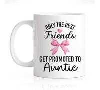 RZHV Only The Best Friends Get Promoted To Auntie 11 Oz Novelty Mug, Funny Bow Coffee Mug for Best Friend, Best Aunt Gifts, Promoted To Auntie Baby Pregnancy Announcement Idea