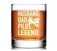 RZHV Pilot Legend Old Fashioned Whiskey Glass, Dad Pilot Whiskey Glass Gifts, Funny Father's Day Retirement Gifts for Men Husband Dad Family Friend Pilot Captain