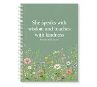 RZHV She Speaks with Wisdom and Teaches with Kindness Proverbs 31:26 Religious Colorful Spiral Notebook Hardcover College Ruled Lined Journal, Floral Teacher Appreciation Notebook Gifts for Women
