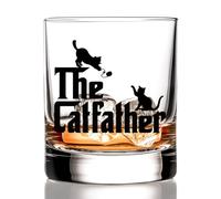 RZHV The Catfather Black Cat Old Fashioned Whiskey Glass, Funny Anniversary Birthday Gifts for Men Husband Dad Uncle Grandpa Friends Coworkers Cat Lover, Father's Day Gifts