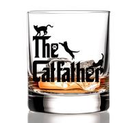 RZHV The Catfather Black Cat Old Fashioned Whiskey Glass, Funny Father's Day Anniversary Birthday Gift for Men Husband Dad Uncle Grandpa Friends Coworkers Cat Lover