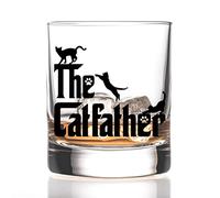 RZHV The Catfather Black Cat Old Fashioned Whiskey Glass, Funny Father's Day Anniversary Birthday Gift for Men Husband Dad Uncle Grandpa Friends Coworkers Cat Lover