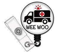 RZHV Wee Woo Retractable Badge Reel with Alligator Clip, Funny Ambulance ID Card Badge Holder Gift for EMT EMS Paramedic First Responder Nurse Doctor Rapid Response Team Trauma Team