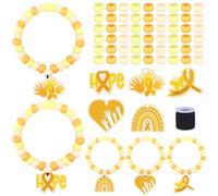 RZJSLSHANHAI 20 Set Cancer Awareness Bead Bracelet Yellow Ribbon Bracelet Gold Awareness Bracelets with Wood Charm 600 Acrylic Bead 1 Rope for Women Men Public Charity Activities DIY Supplies