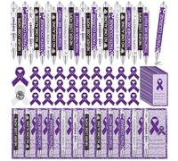 RZJSLSHANHAI 48 Set Domestic Violence Awareness Accessories Bulk Purple Ribbon Lapel Pin Purple Pancreatic Cancer Pens with Card Bag Pancreatic Cancer Alzheimer's Awareness Gift for Charity Support