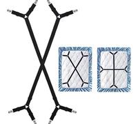 RZJZGZ 2Pcs Bed Sheet Clips, Bed Fitted Sheet Straps Clips, Adjustable Criss-Cross Sheets Clip Holder Fasteners Suspenders for Mattress Cushion Elastic Sheet Strap Fitted Sheet Corner Holder (Black)