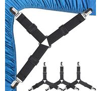 RZJZGZ 4Pcs Bed Sheet Clips, Adjustable Triangle Bed Fitted Sheet Straps Clips, Suspenders Grippers Holders for Mattress Elastic Fasteners Sheets Clip Holder (Black)