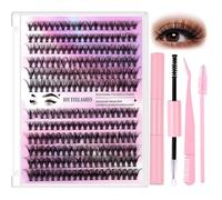 RZJZGZ Eyelash Extension Kit 240pcs DIY Individual Eyelashes Kit Russian D Curl Lashes Individual Cluster Lash Extension Kit with Lash Bond and Seal, Lash Glue,Tweezers(30D&40D, 10-16mm Mix) (Pink)