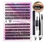 RZJZGZ Eyelash Extension Kit 240pcs DIY Individual Eyelashes Kit Russian D Curl Lashes Individual Cluster Lash Extension Kit with Lash Bond and Seal, Lash Glue,Tweezers(30D&40D, 10-16mm Mix) (Black)