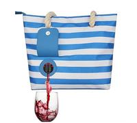 RZJZGZ Wine Tote with Drink Dispenser, Canvas Wine Purse with Hidden Insulated Compartment, Beach Portable Wine Bag Shoulder Bag for Picnic, Camping, Travel, Gift for Wine Lovers (Blue)