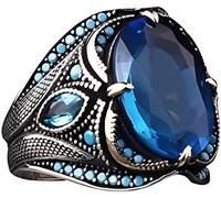 RZLEHORDF 925 Sterling Silver Classic Ottoman Ring for Men Birthday Valentines Day Gifts for Boyfriend Husband Gemstone Jewelry, 8, Cubic Zirconia, Zircon